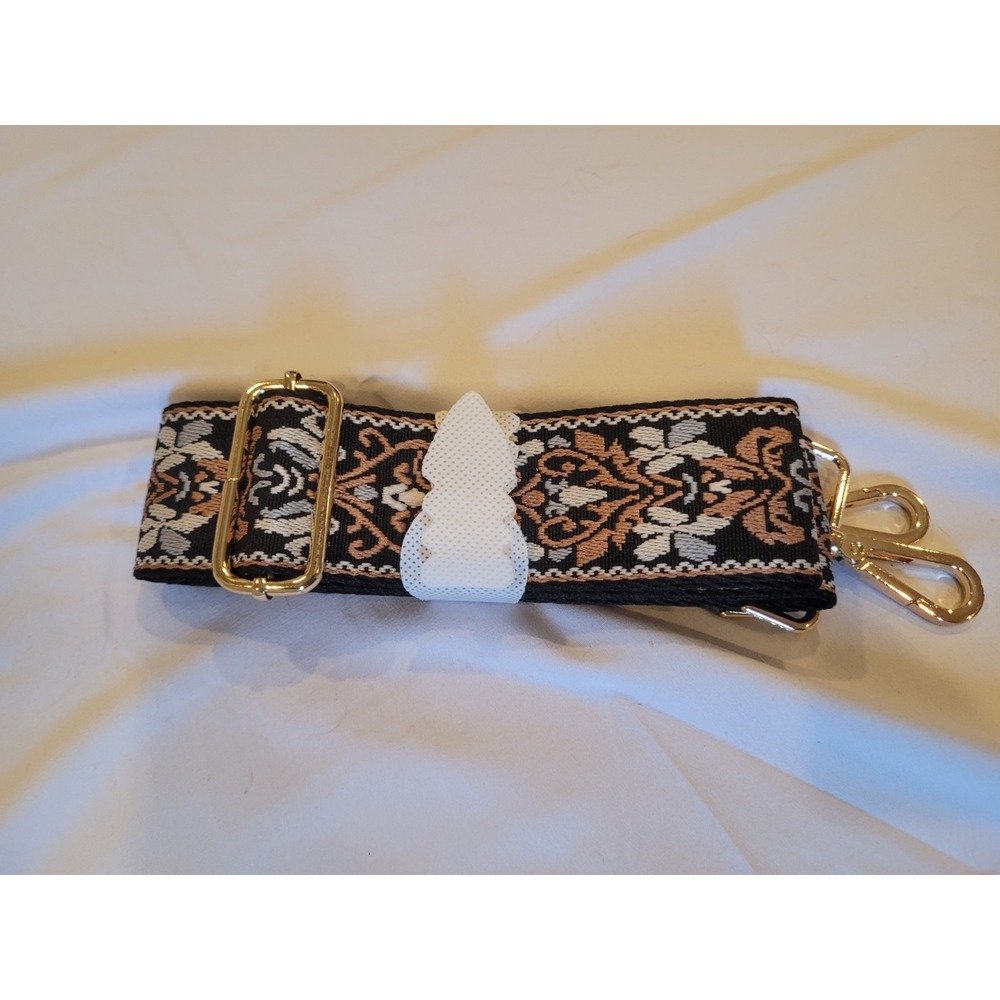 Embroidered guitar Style Adjustable Strap Floral Design Gold Tone Clasps